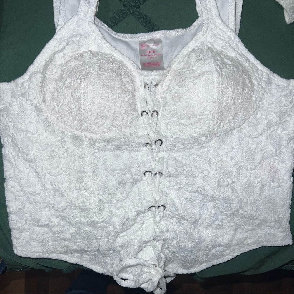 White Lace-Up Corset Top
